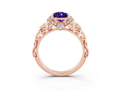 Rose gold Pear Cut Tanzanite Solitaire Ring with Filigree Band and Four-Prong Setting_27