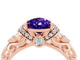 Rose gold Pear Cut Tanzanite Solitaire Ring with Filigree Band and Four-Prong Setting_28