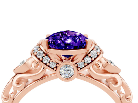 Rose gold Pear Cut Tanzanite Solitaire Ring with Filigree Band and Four-Prong Setting_28