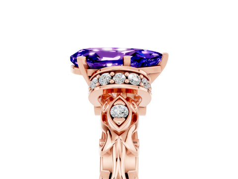 Rose gold Pear Cut Tanzanite Solitaire Ring with Filigree Band and Four-Prong Setting_29