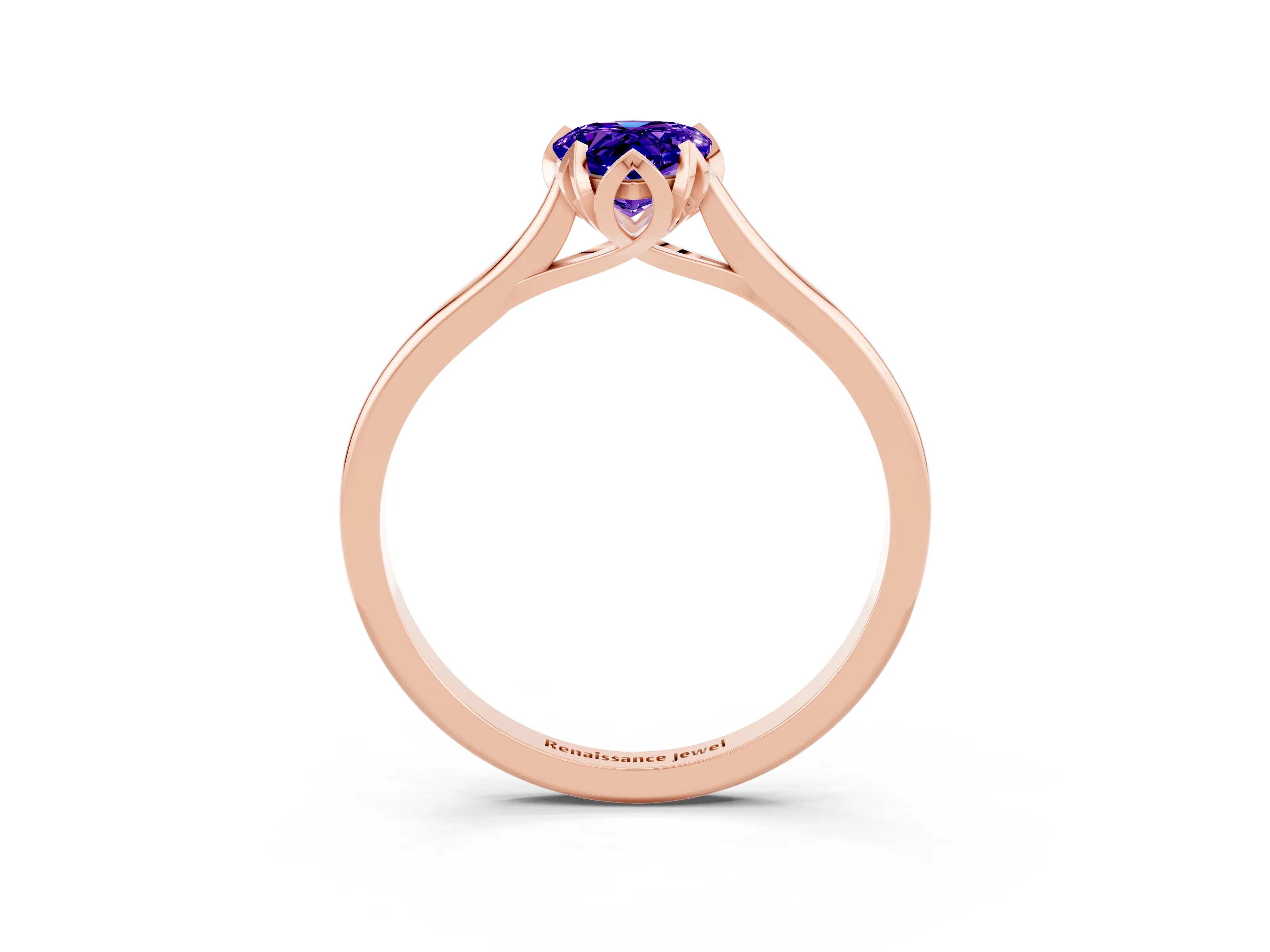 Rose gold Pear Cut Tanzanite Solitaire Ring with Flower Prong Setting and Classic Band_15