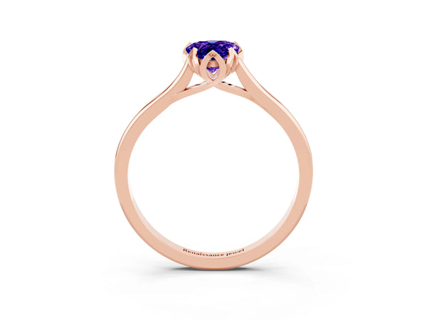 Rose gold Pear Cut Tanzanite Solitaire Ring with Flower Prong Setting and Classic Band