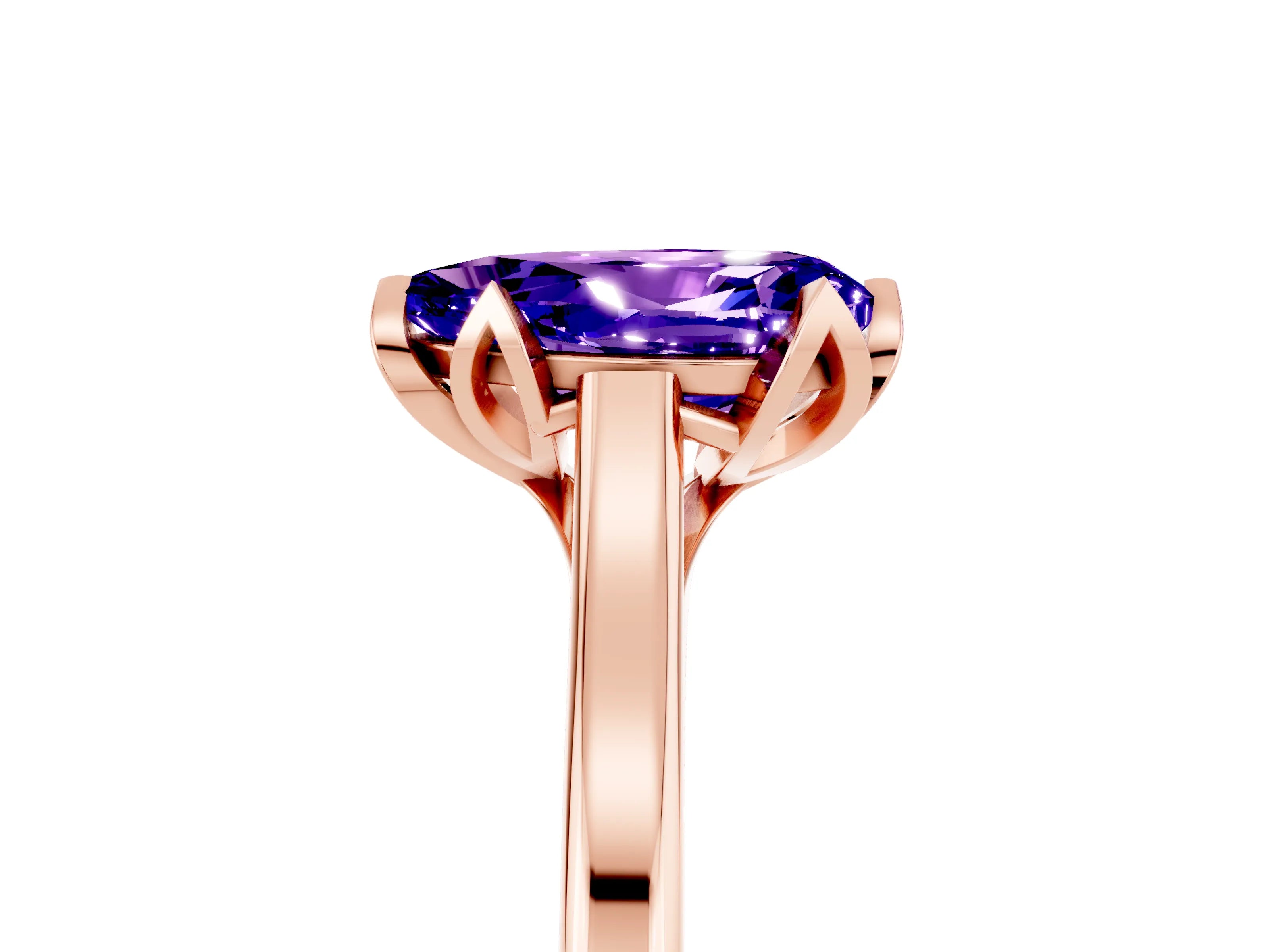 Rose gold Pear Cut Tanzanite Solitaire Ring with Flower Prong Setting and Classic Band_17