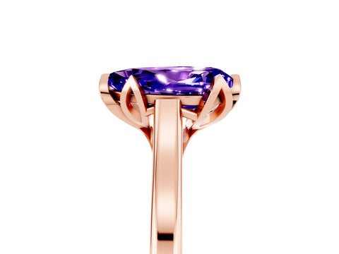Rose gold Pear Cut Tanzanite Solitaire Ring with Flower Prong Setting and Classic Band_17