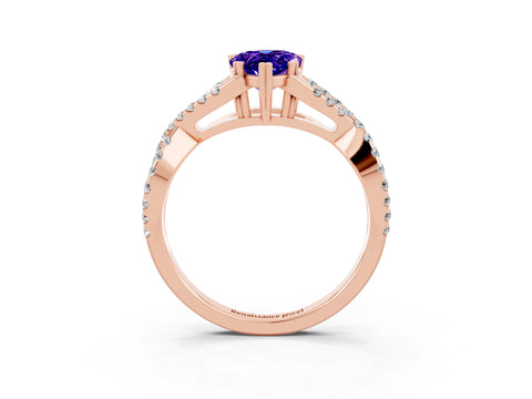 Rose gold Pear Cut Tanzanite Solitaire Ring with Four-Prong Setting and Twisted Pavé Band_3