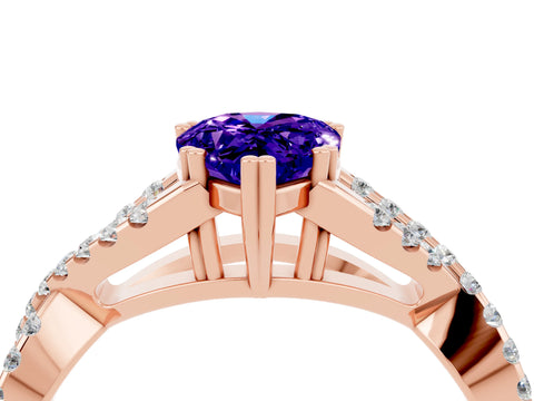 Rose gold Pear Cut Tanzanite Solitaire Ring with Four-Prong Setting and Twisted Pavé Band_4