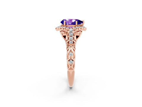 Rose gold Pear Cut Tanzanite Solitaire Ring with Hidden Halo and Pavé Band_38