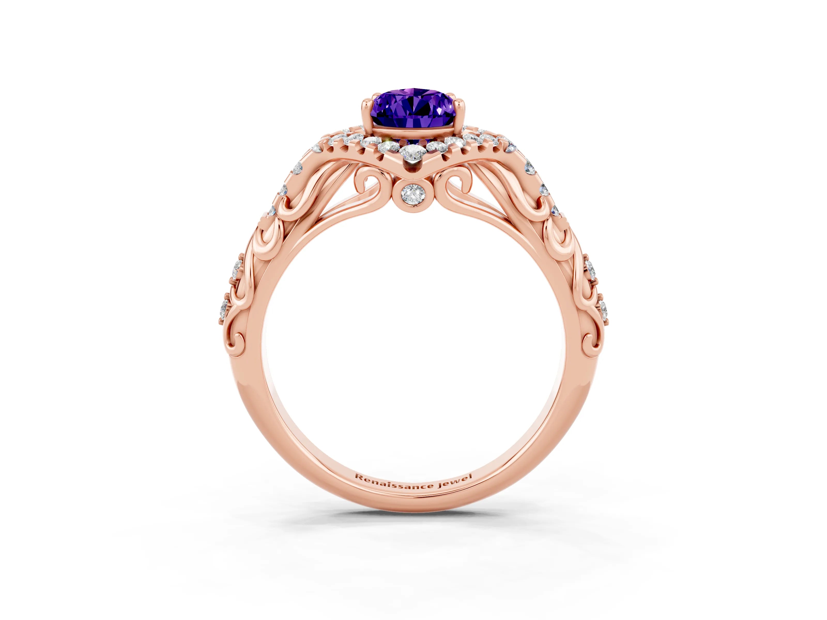 Rose gold Pear Cut Tanzanite Solitaire Ring with Hidden Halo and Pavé Band_39