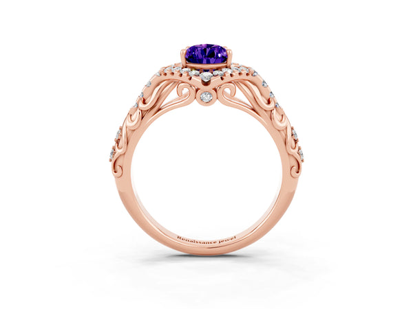 Rose gold Pear Cut Tanzanite Solitaire Ring with Hidden Halo and Pavé Band