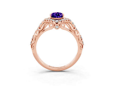 Rose gold Pear Cut Tanzanite Solitaire Ring with Hidden Halo and Pavé Band_39