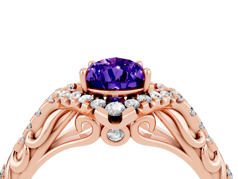 Rose gold Pear Cut Tanzanite Solitaire Ring with Hidden Halo and Pavé Band_40