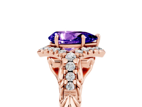 Rose gold Pear Cut Tanzanite Solitaire Ring with Hidden Halo and Pavé Band_41