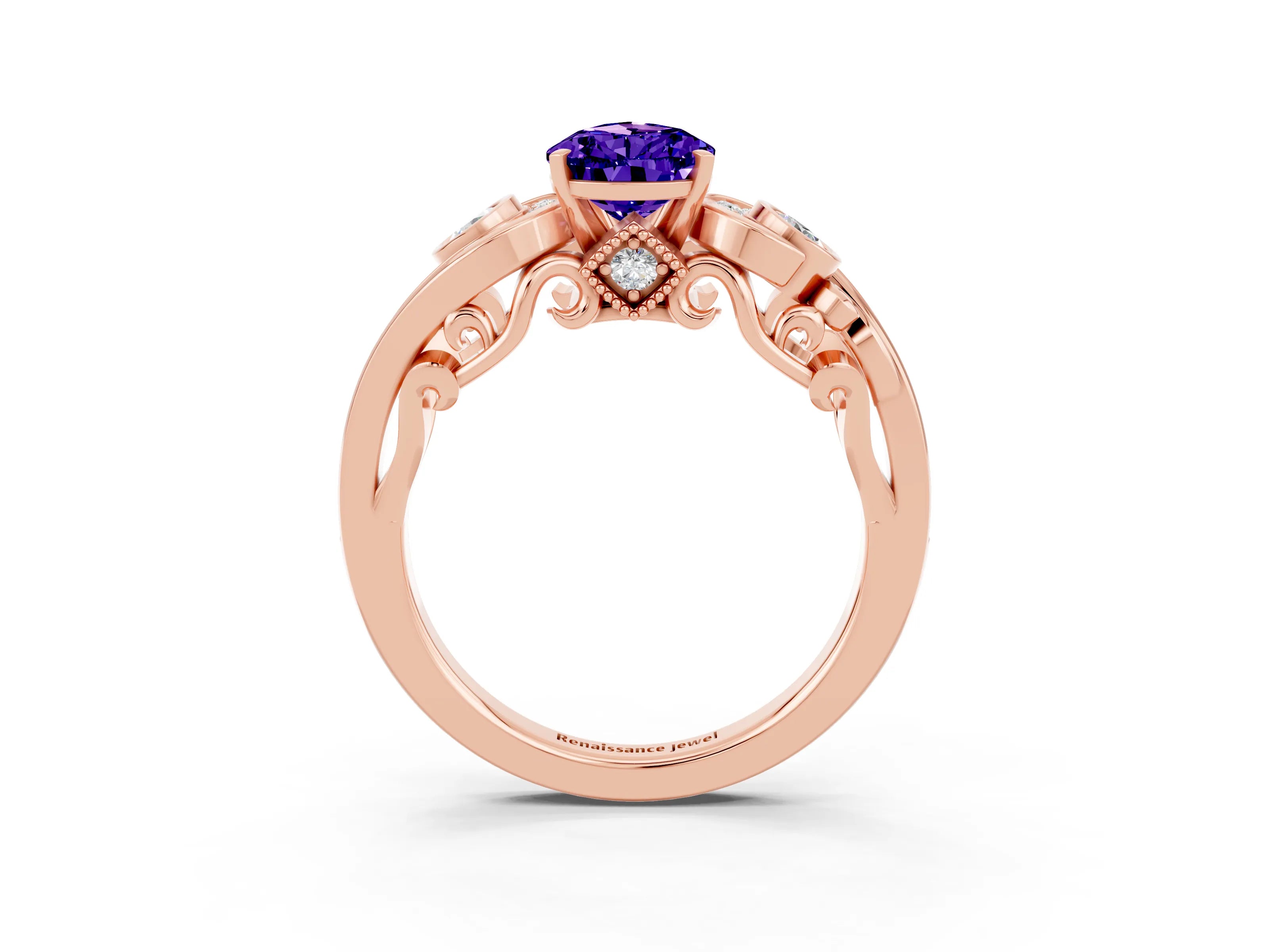 Rose gold Pear Cut Tanzanite Solitaire Ring with Milgrain Pavé Band and Four-Prong Setting_27