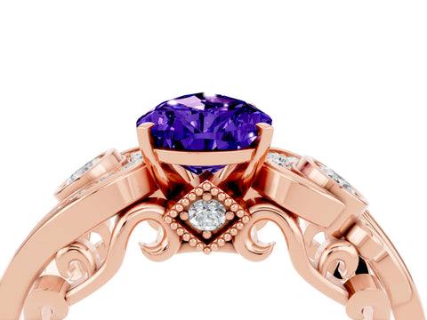 Rose gold Pear Cut Tanzanite Solitaire Ring with Milgrain Pavé Band and Four-Prong Setting_28