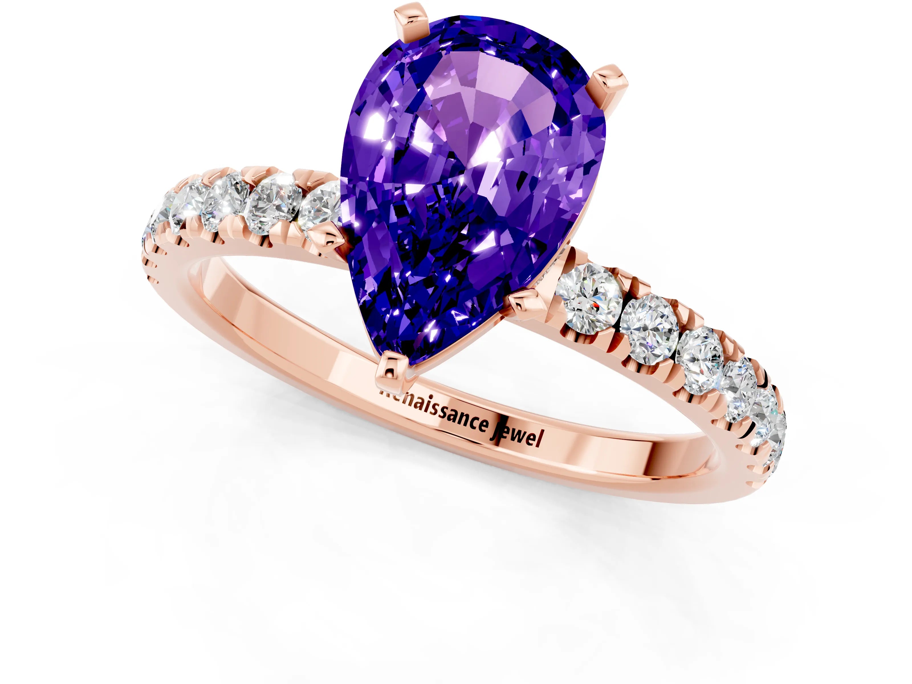 Rose gold Pear Cut Tanzanite Solitaire Ring with Pavé Accents and Four-Prong Setting_1