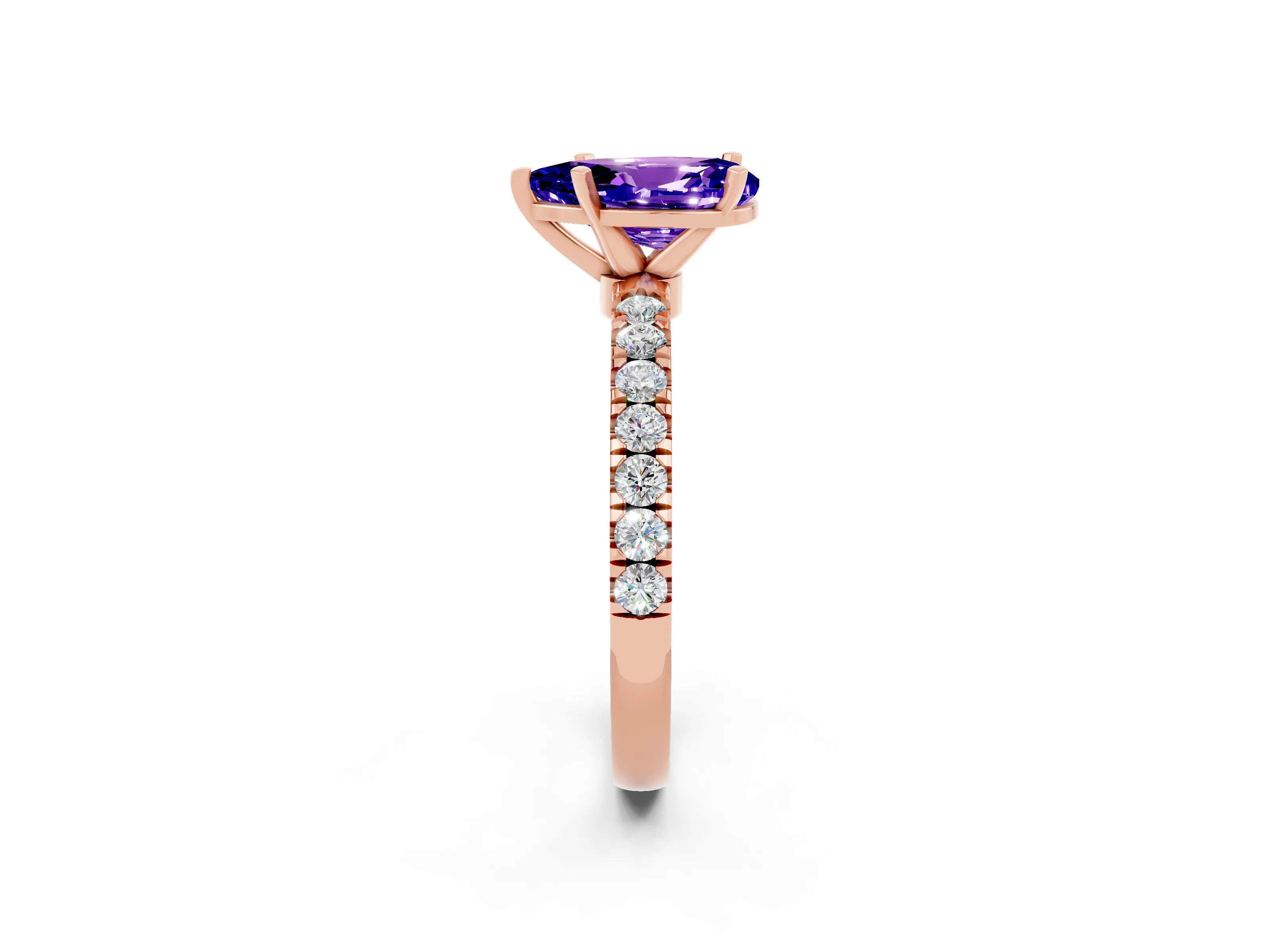 Rose gold Pear Cut Tanzanite Solitaire Ring with Pavé Accents and Four-Prong Setting_2