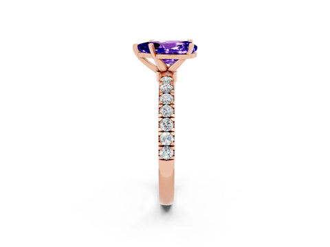 Rose gold Pear Cut Tanzanite Solitaire Ring with Pavé Accents and Four-Prong Setting_2