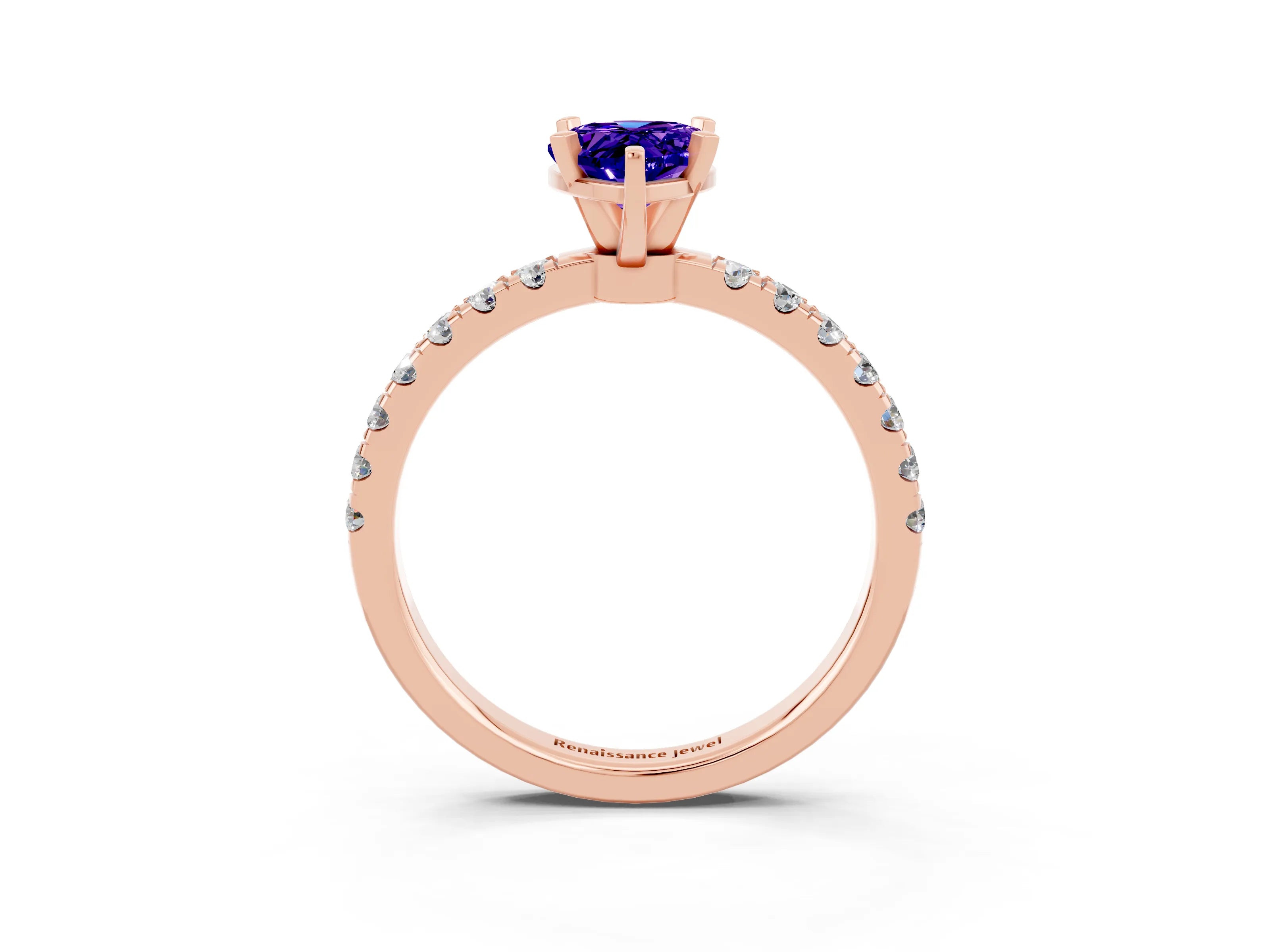 Rose gold Pear Cut Tanzanite Solitaire Ring with Pavé Accents and Four-Prong Setting_3