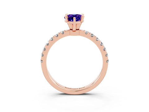 Rose gold Pear Cut Tanzanite Solitaire Ring with Pavé Accents and Four-Prong Setting_3