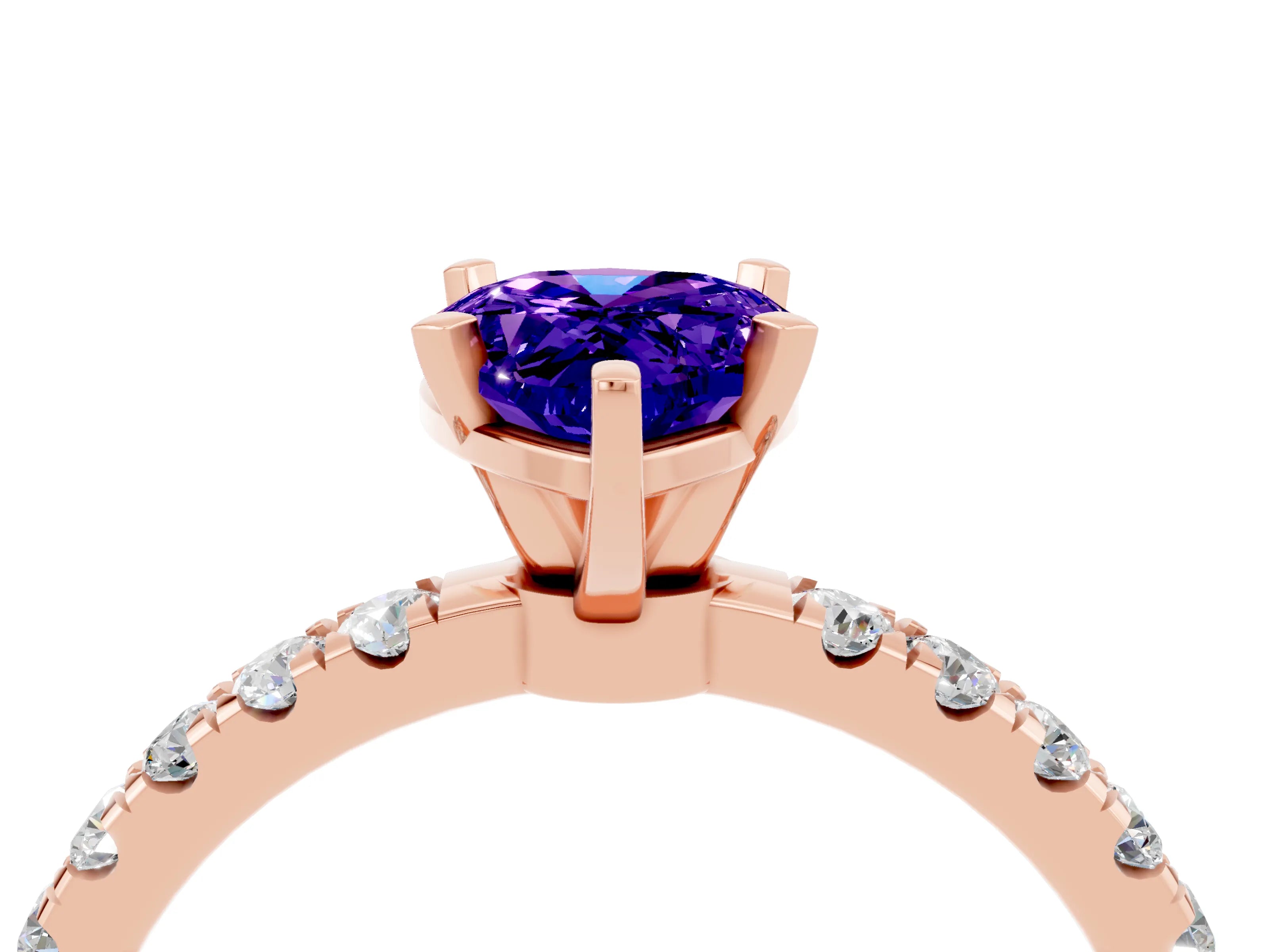 Rose gold Pear Cut Tanzanite Solitaire Ring with Pavé Accents and Four-Prong Setting_4