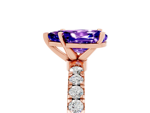 Rose gold Pear Cut Tanzanite Solitaire Ring with Pavé Accents and Four-Prong Setting_5