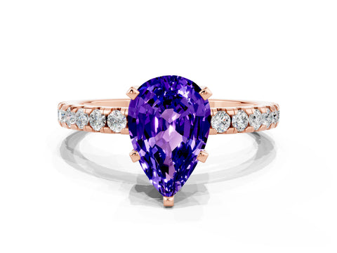 Rose gold Pear Cut Tanzanite Solitaire Ring with Pavé Band and Four-Prong Setting_12