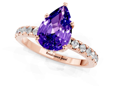 Rose gold Pear Cut Tanzanite Solitaire Ring with Pavé Band and Four-Prong Setting_13