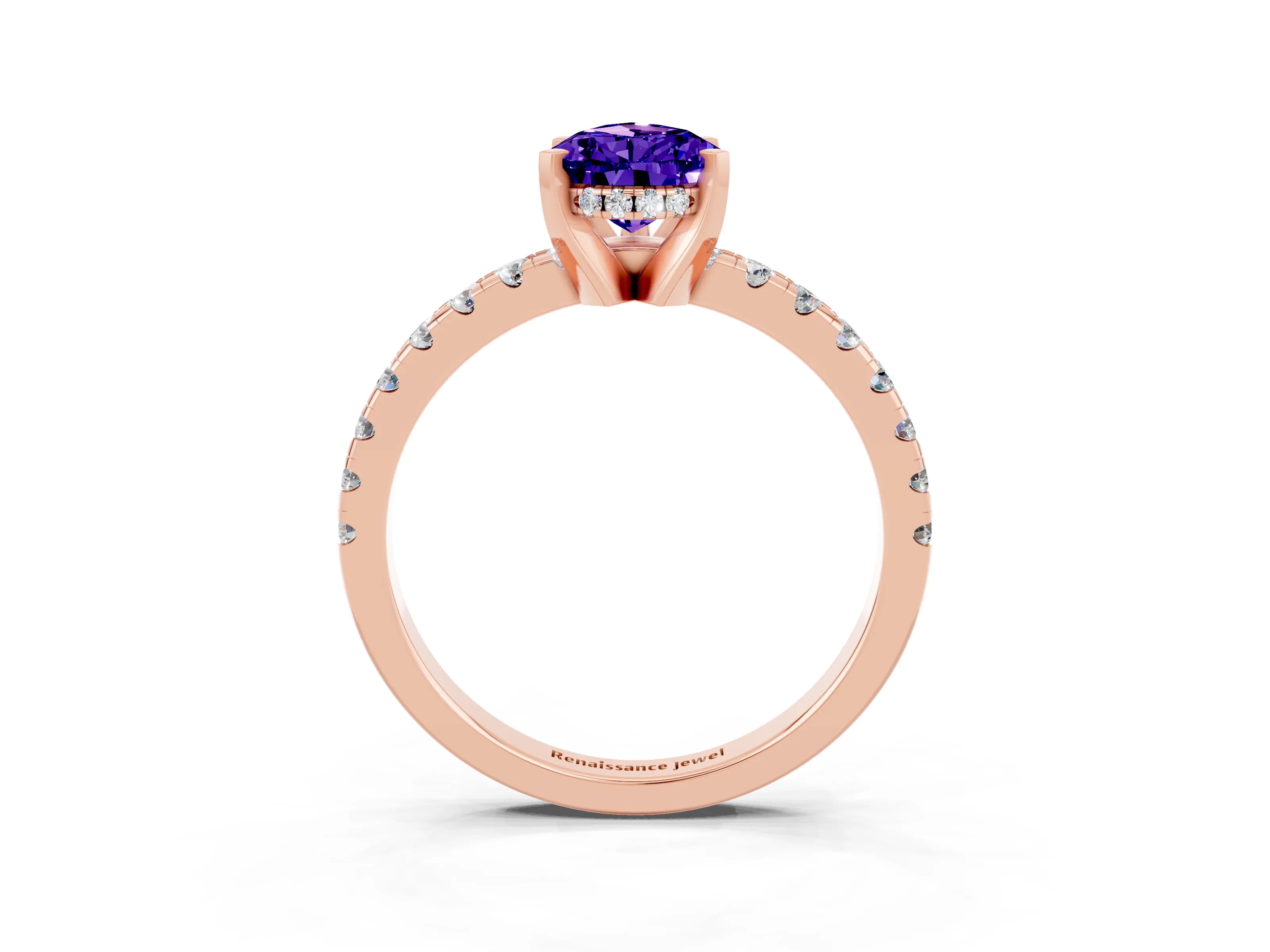 Rose gold Pear Cut Tanzanite Solitaire Ring with Pavé Band and Four-Prong Setting_15