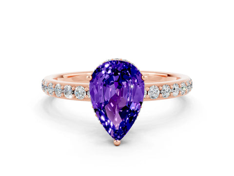 Rose gold Pear Cut Tanzanite Solitaire Ring with Pavé Band and Hidden Halo_12
