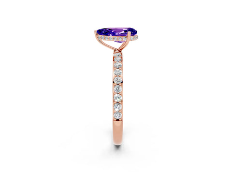 Rose gold Pear Cut Tanzanite Solitaire Ring with Pavé Band and Hidden Halo_14