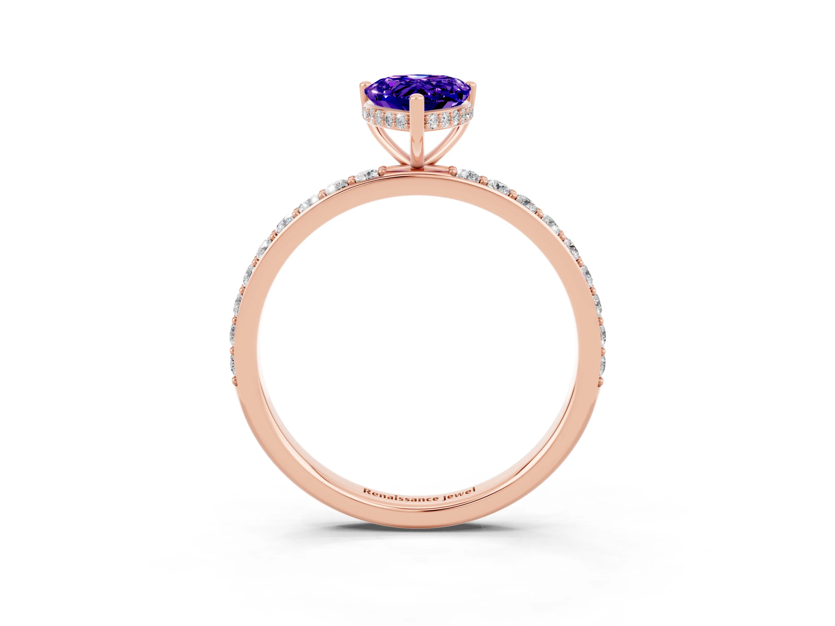 Rose gold Pear Cut Tanzanite Solitaire Ring with Pavé Band and Hidden Halo_15