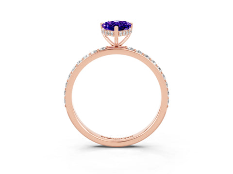 Rose gold Pear Cut Tanzanite Solitaire Ring with Pavé Band and Hidden Halo_15