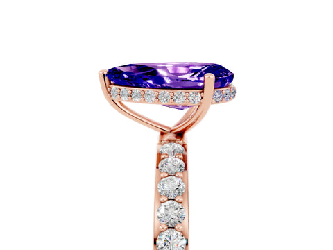 Rose gold Pear Cut Tanzanite Solitaire Ring with Pavé Band and Hidden Halo_17