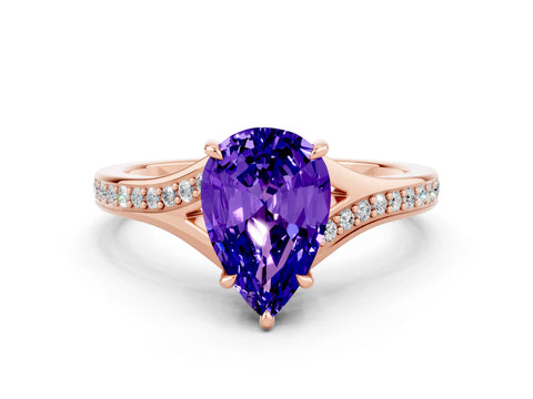 Rose gold Pear Cut Tanzanite Solitaire Ring with Pavé Band and Prong Setting_12