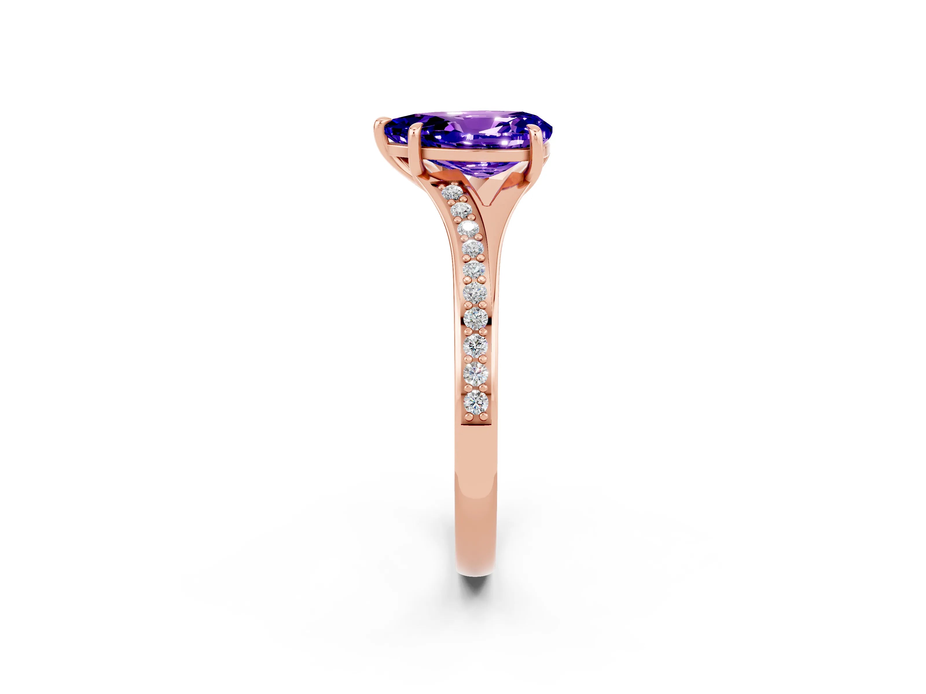 Rose gold Pear Cut Tanzanite Solitaire Ring with Pavé Band and Prong Setting_14