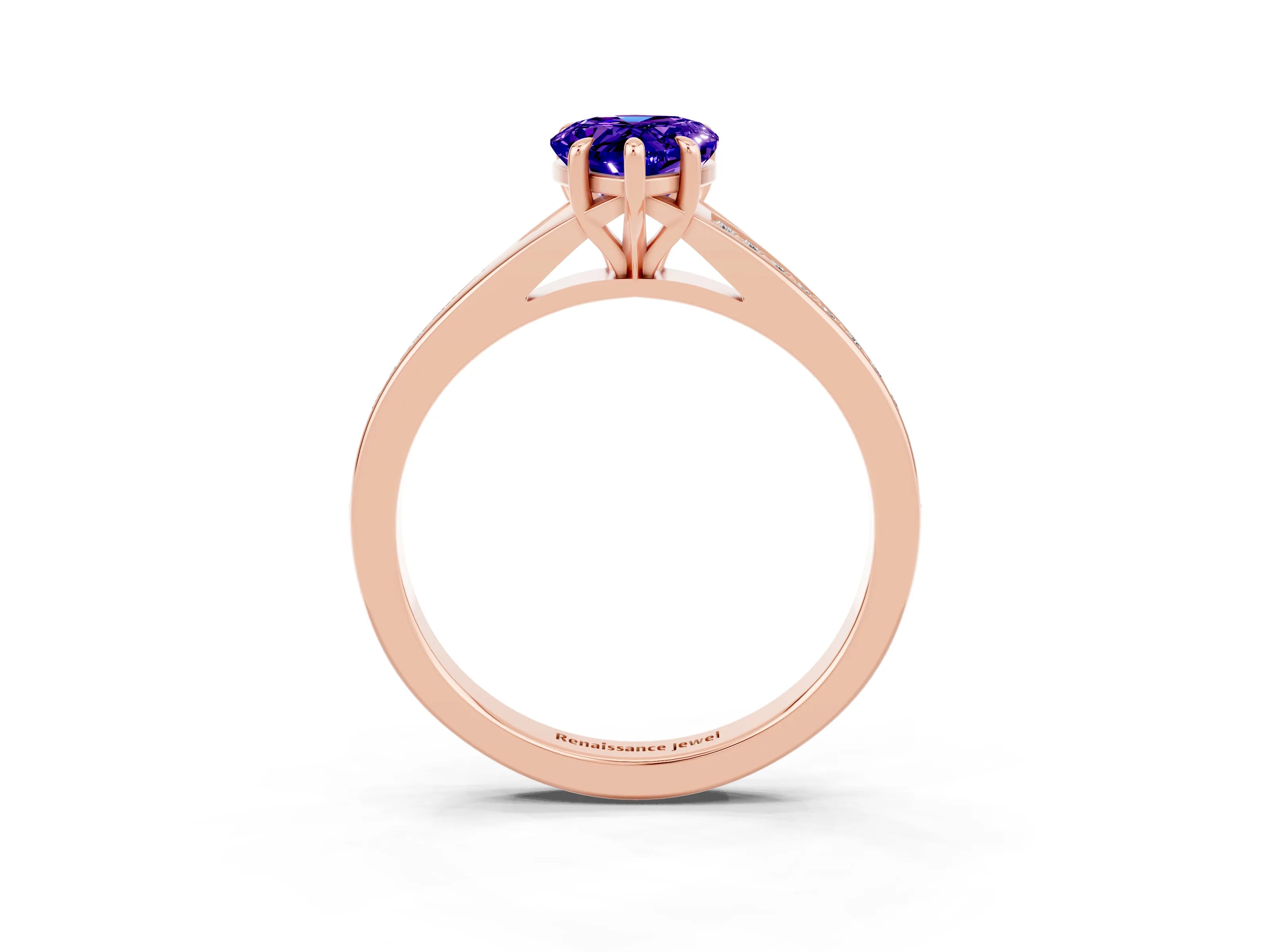 Rose gold Pear Cut Tanzanite Solitaire Ring with Pavé Band and Prong Setting_15