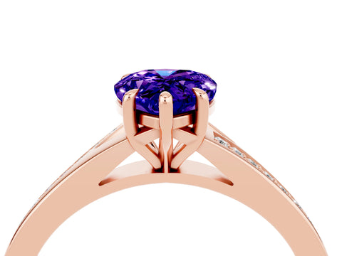 Rose gold Pear Cut Tanzanite Solitaire Ring with Pavé Band and Prong Setting_16