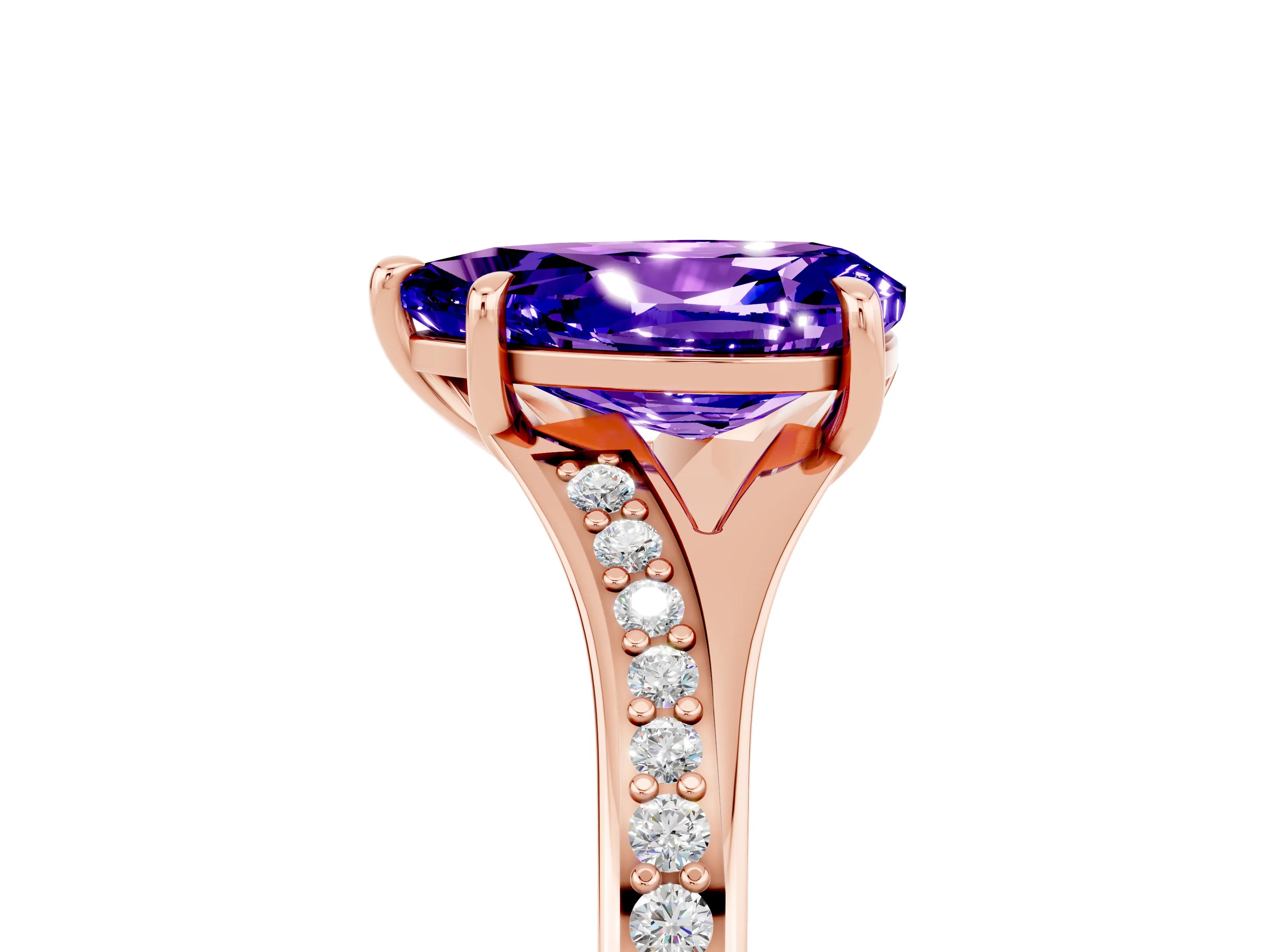 Rose gold Pear Cut Tanzanite Solitaire Ring with Pavé Band and Prong Setting_17