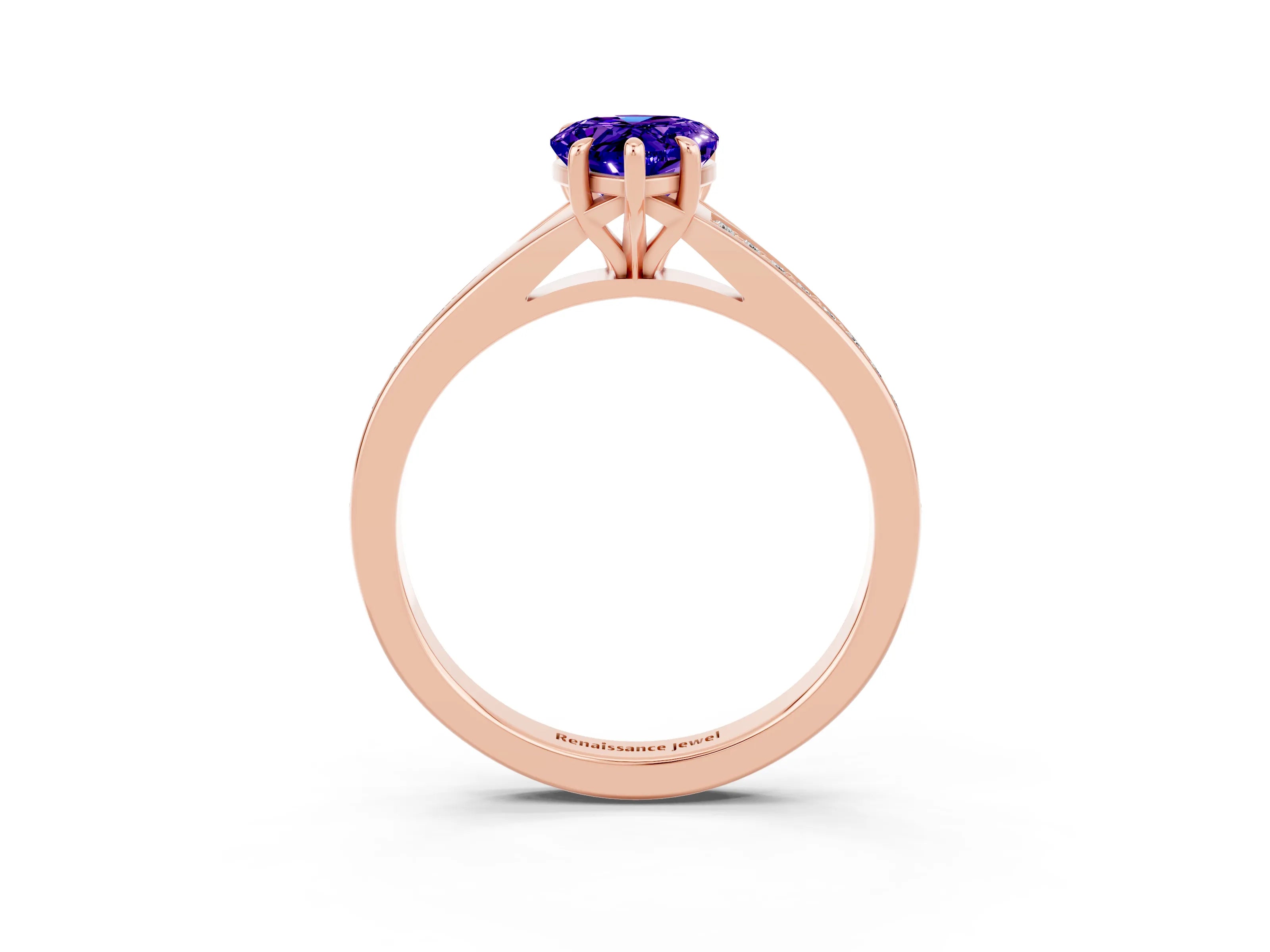Rose gold Pear Cut Tanzanite Solitaire Ring with Pavé Band and Prong Setting_3