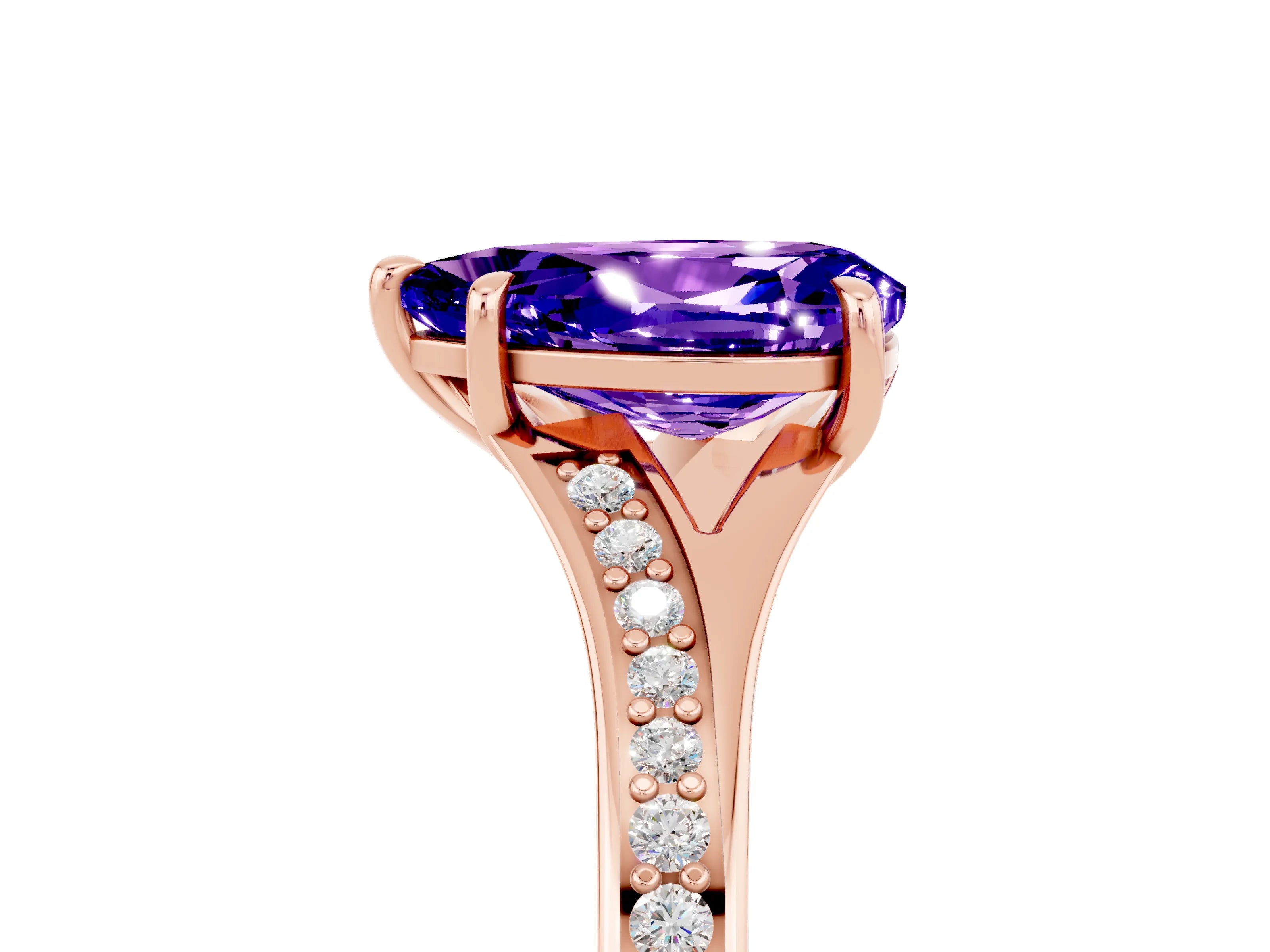 Rose gold Pear Cut Tanzanite Solitaire Ring with Pavé Band and Prong Setting_5