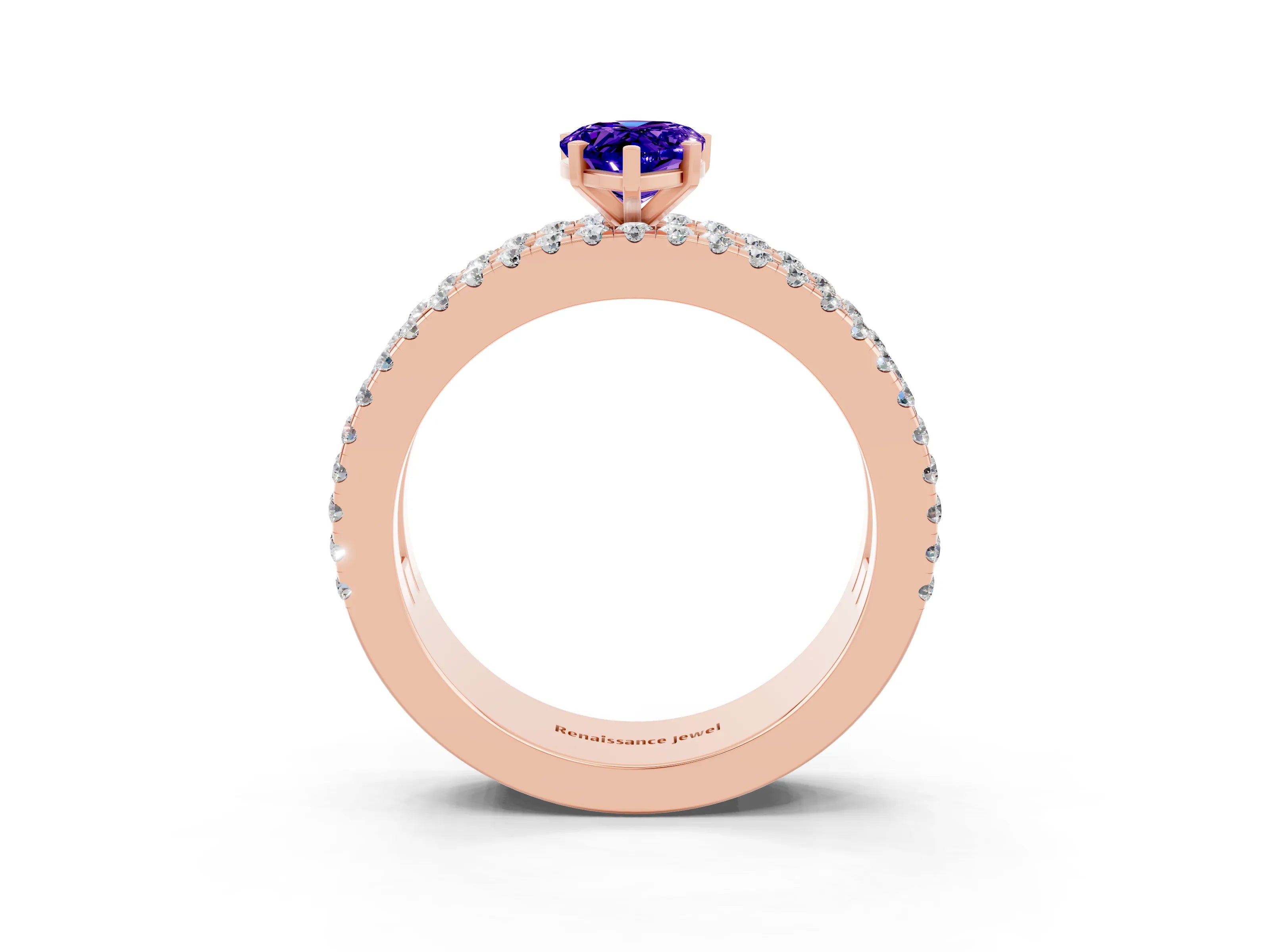 Rose gold Pear Cut Tanzanite Solitaire Ring with Pavé and Channel Set Band_3