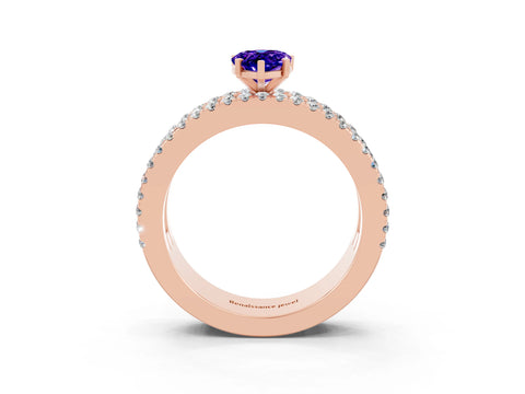 Rose gold Pear Cut Tanzanite Solitaire Ring with Pavé and Channel Set Band_3