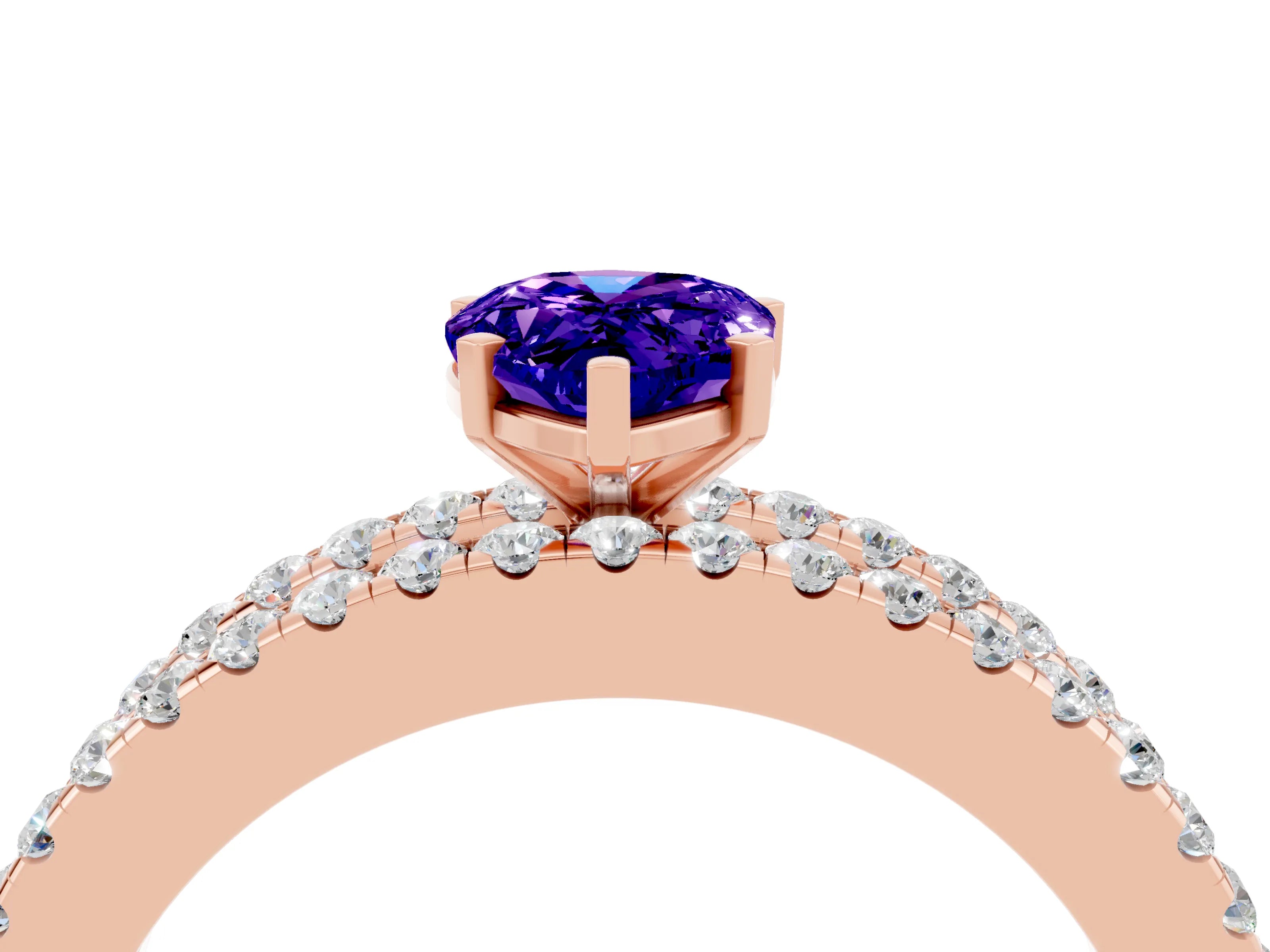 Rose gold Pear Cut Tanzanite Solitaire Ring with Pavé and Channel Set Band_4