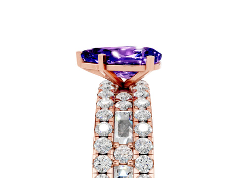 Rose gold Pear Cut Tanzanite Solitaire Ring with Pavé and Channel Set Band_5