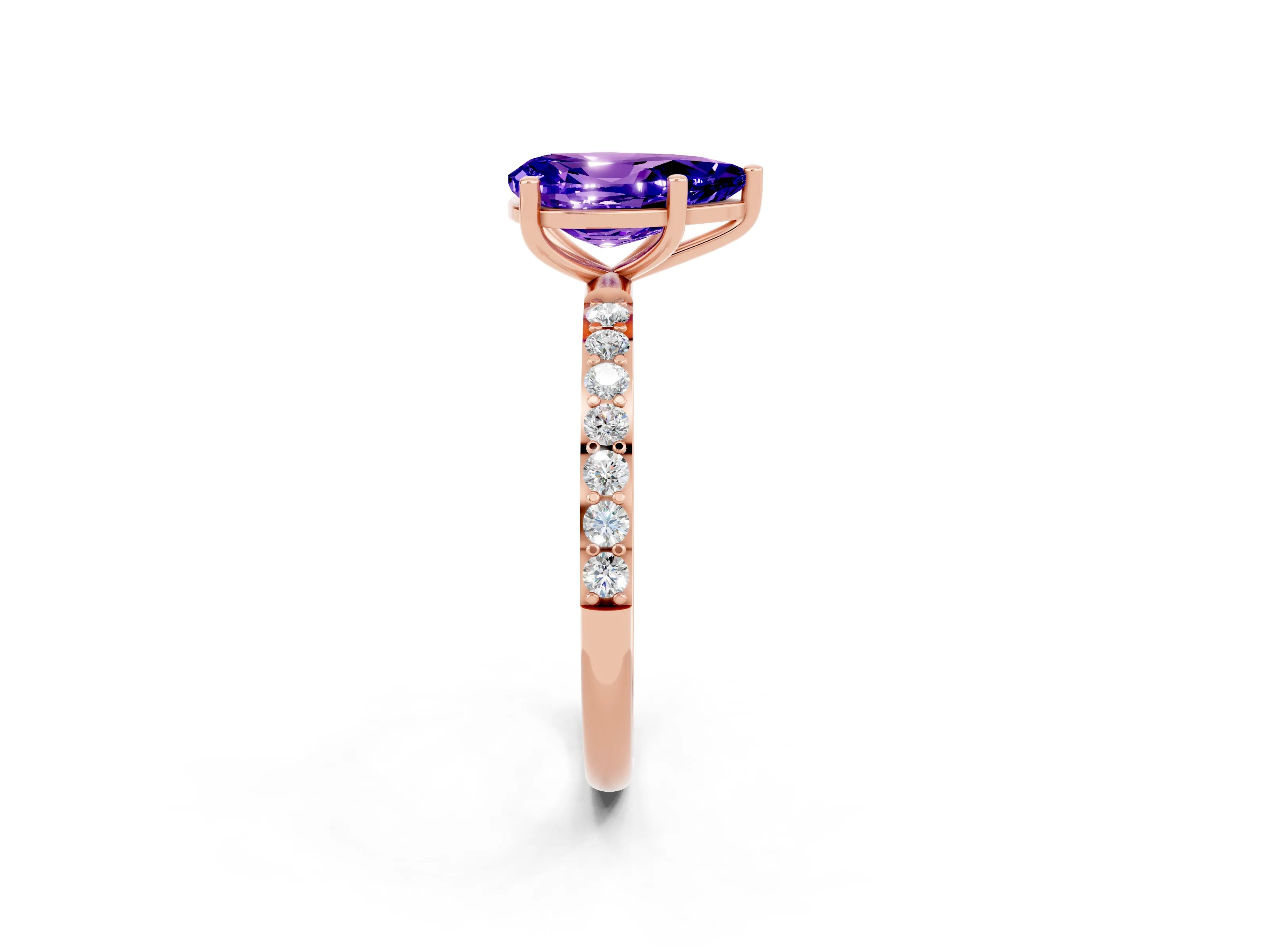 Rose gold Pear Cut Tanzanite Solitaire Ring with Pave Band and Four Prong Setting_26