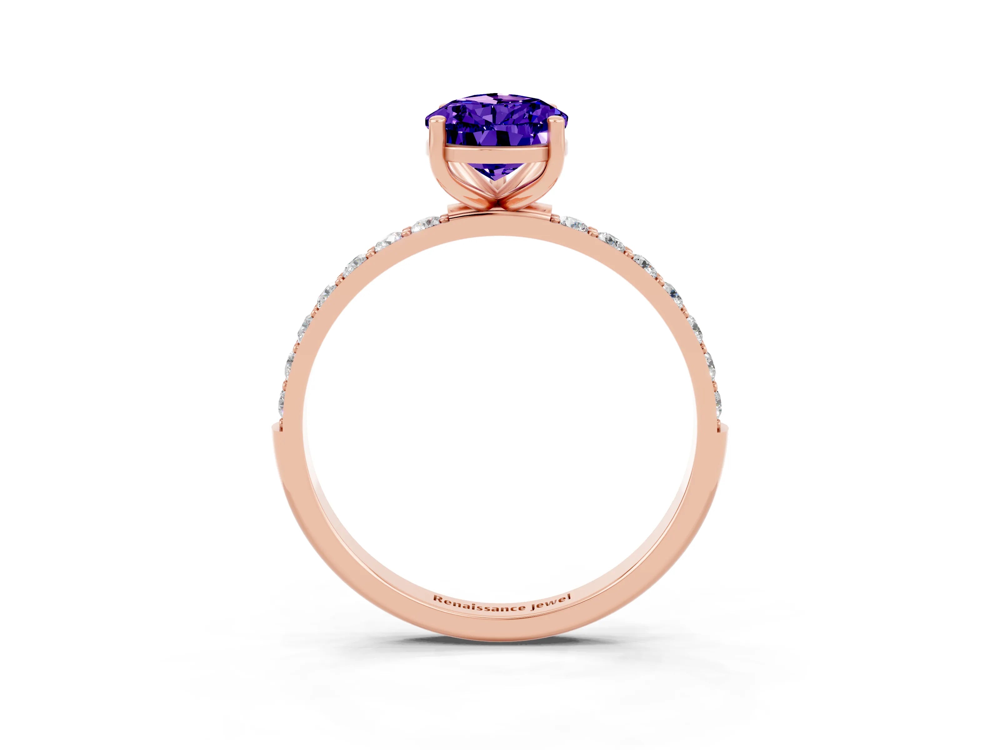 Rose gold Pear Cut Tanzanite Solitaire Ring with Pave Band and Four Prong Setting_27