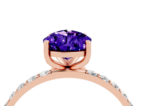 Rose gold Pear Cut Tanzanite Solitaire Ring with Pave Band and Four Prong Setting_28