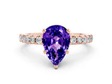 Rose gold Pear Cut Tanzanite Solitaire Ring with Round  Pavé Band and Four-Prong Setting_44