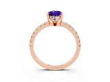 Rose gold Pear Cut Tanzanite Solitaire Ring with Round  Pavé Band and Four-Prong Setting_47