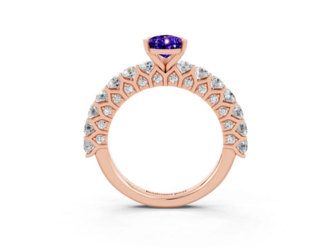 Rose gold Pear Cut Tanzanite Solitaire Ring with Shared Prong Pavé Band and Four-Prong Setting_3